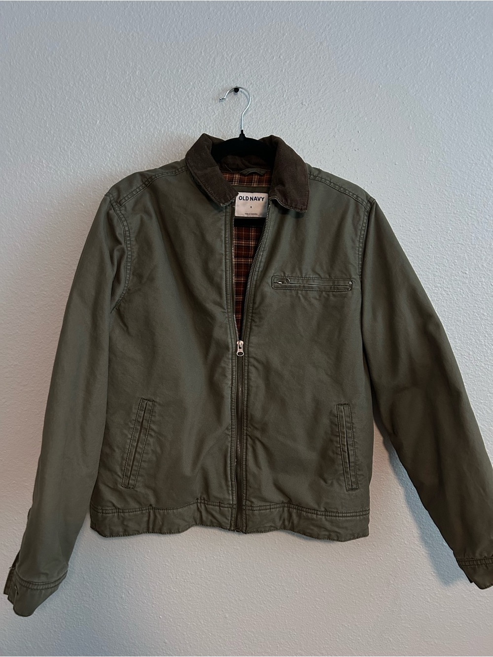 Old Navy Green Canvas Jacket with Brown Corduroy Collar